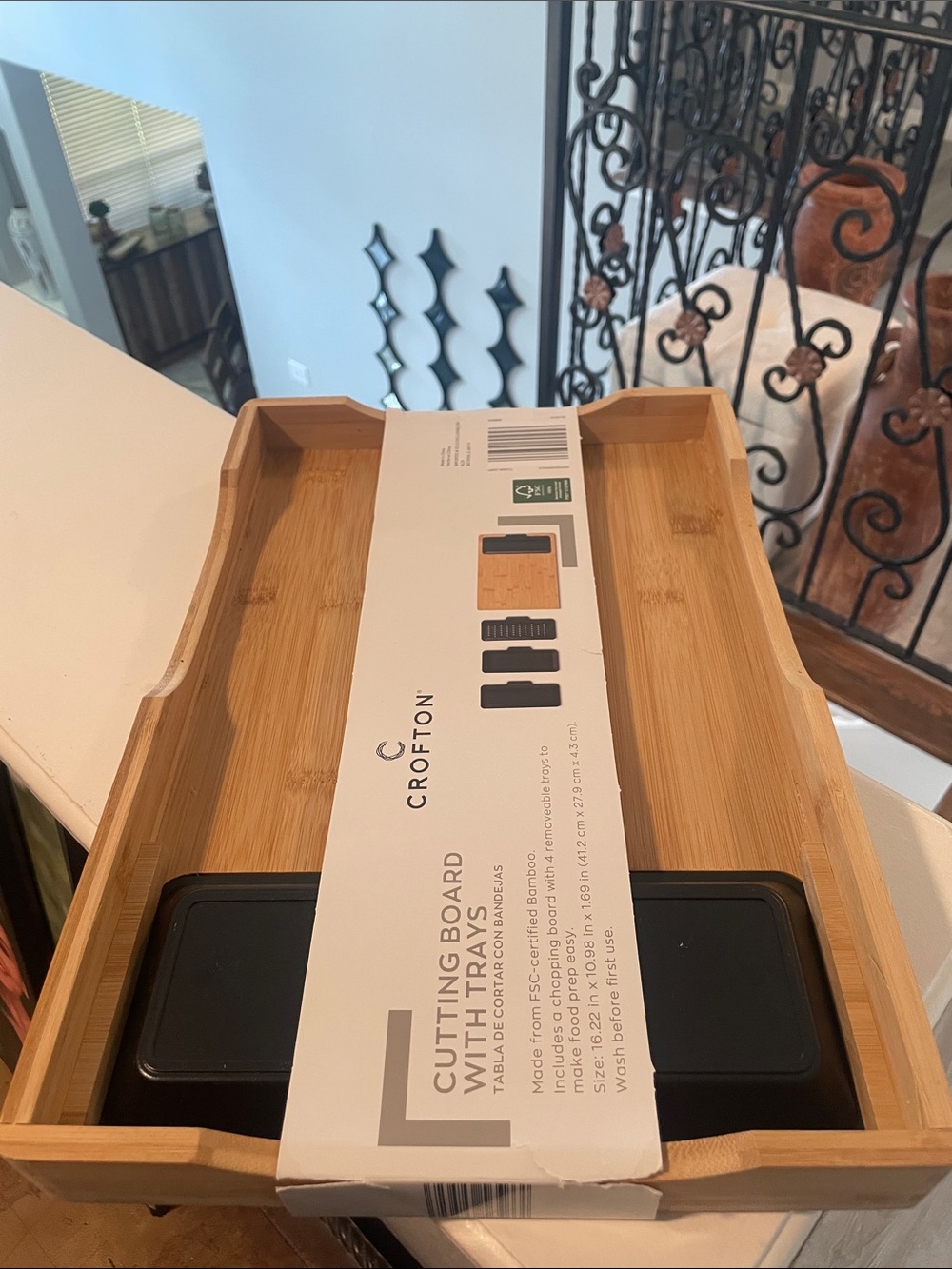 Crofton Bamboo Cutting Board with 4 Black Trays - Natural Bamboo - Picture 9 of 11